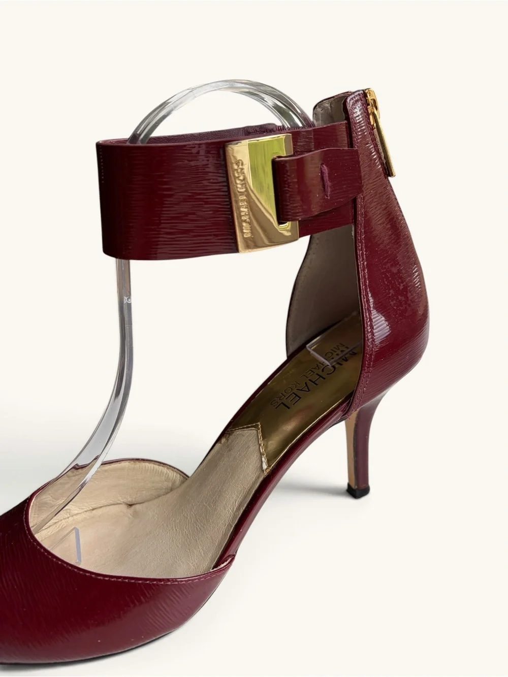 Michael Kors Burgundy Pointed-Toe Ankle-Strap Heels with Gold Accent